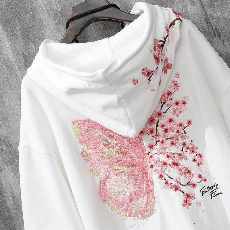 Áo hoodie thêu hình hoa anh đào thời trang mùa thu cho nam nữ