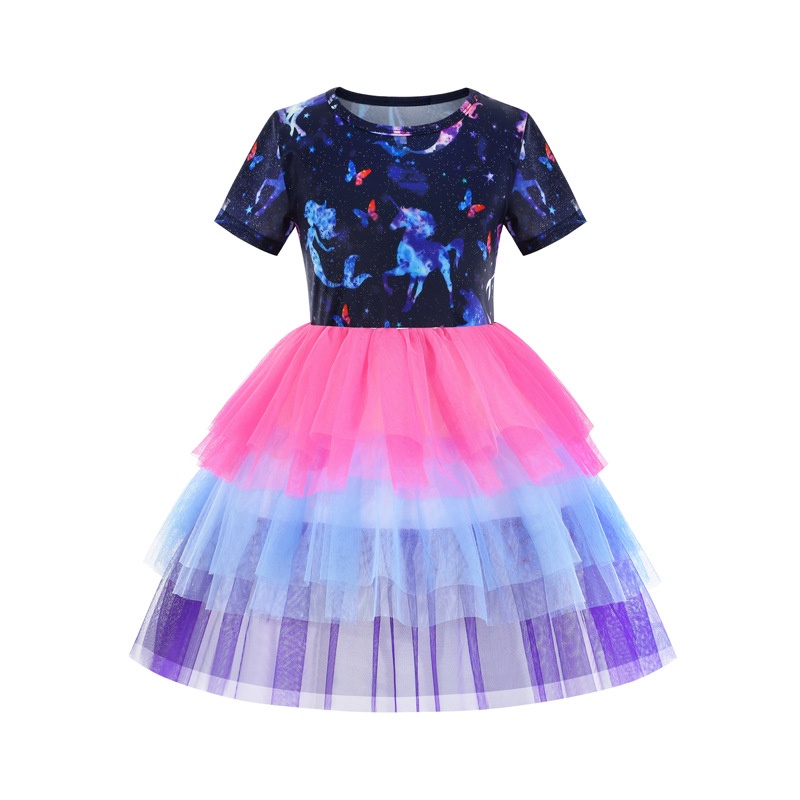 Đầm Bé Gái Từ 4-8 Tuổi Tay Ngắn In Hình Nàng Tiên Cá Nhiều Màu Dễ Thương