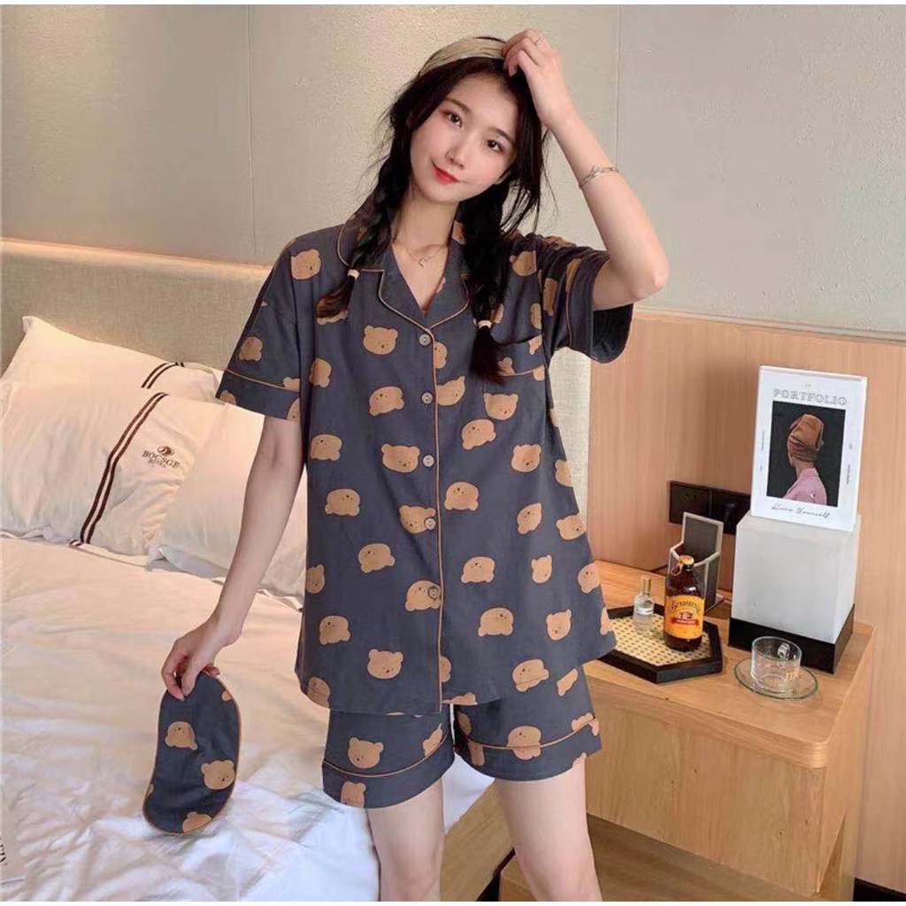 Đồ ngủ pijama tay ngắn, đồ ngủ nữ mặc nhà họa tiết cute