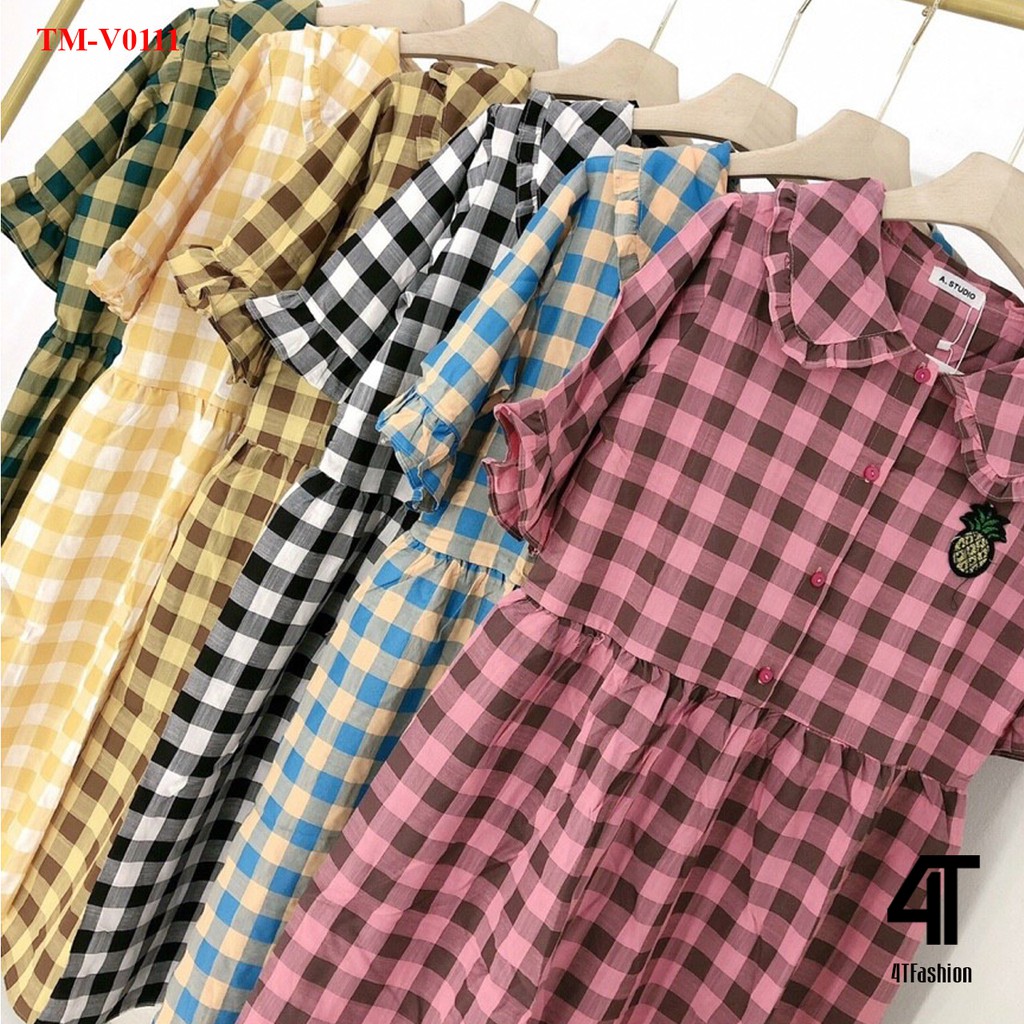 Váy bầu 4T Fashion  - Đầm bigsize kẻ caro dáng dài cổ sen chất cotton siêu mát