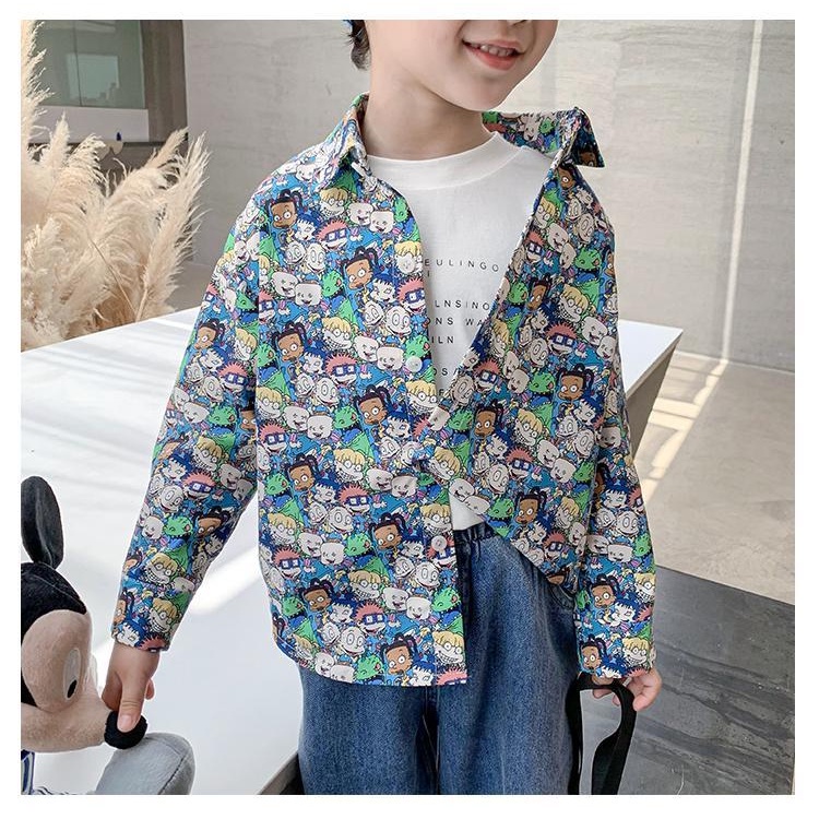 Áo sơ mi tay dài họa tiết hoạt hình độc đáo thời trang mùa thu cho bé
