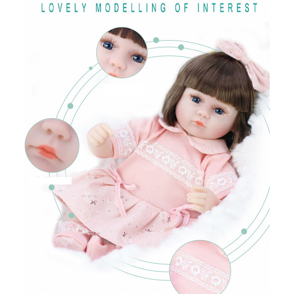 Búp Bê Tái Sinh Thân Gòn Q Baby 42 cm Mắt 3D - Reborn Toddler Semi Soft Vinyl Fashion American Girl Doll 17 inch