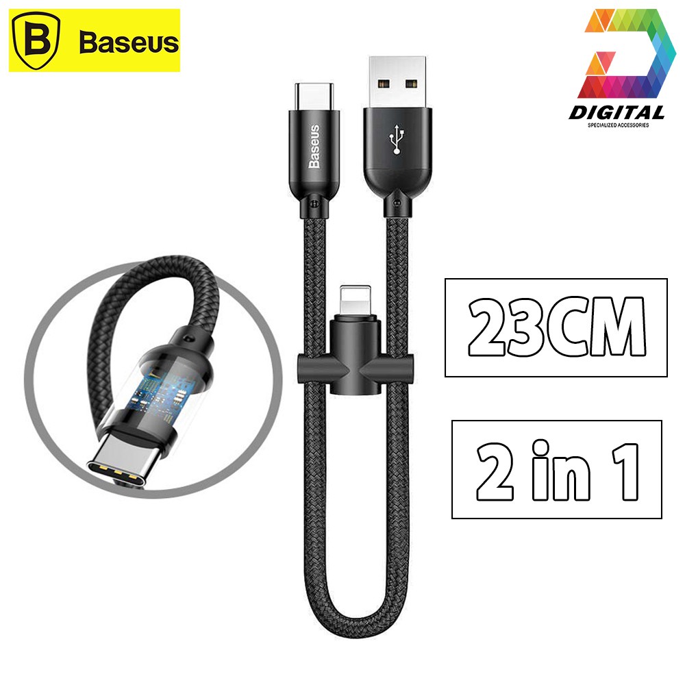 Cáp Ngắn Sạc Nhanh 2 in 1 Baseus U-Shaped Portable 23CM Chính Hãng