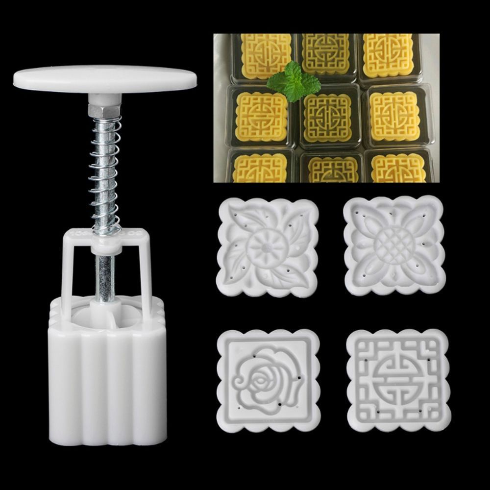 Set 4 Khuôn Nhấn Tạo Hình Bánh Trung Thu / Làm Bánh Trung Thu Diy Hình Vuông Nhiều Màu Sắc