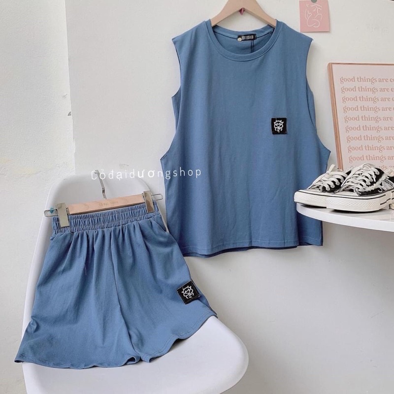sét bộ tanktop thêu ICON🍀 ba món: áo tanktop,áo lót, quần🍀sét tanktop thêu Icon rễ thương