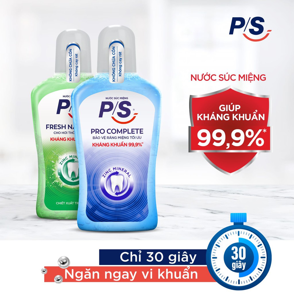 Bộ 2 Nước súc miệng P/S Chuyên gia kháng khuẩn 500ml giúp kháng khuẩn 99.9% chỉ sau 30 giây