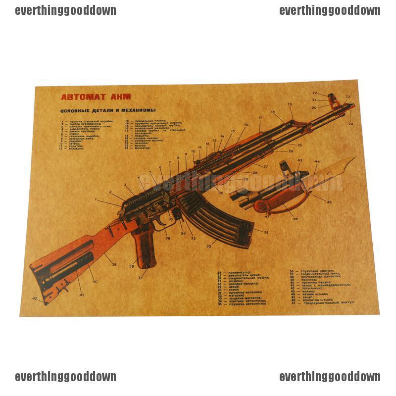 Decal dán tường trang trí phong cách vintage ak 47 độc đáo