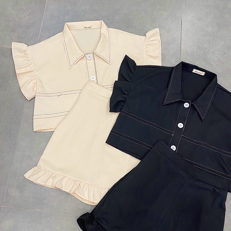 Set Đồ KITTY SET gồm chân váy và áo thiết kế phần tay bèo nhẹ form áo rộng không kén dáng chân váy có co giãn