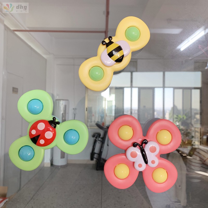 SPINNER Set 3 Đồ Chơi Con Quay Hình Bông Hoa / Côn Trùng Có Giác Hút Gắn Trên Bàn Dành Cho Các Bé