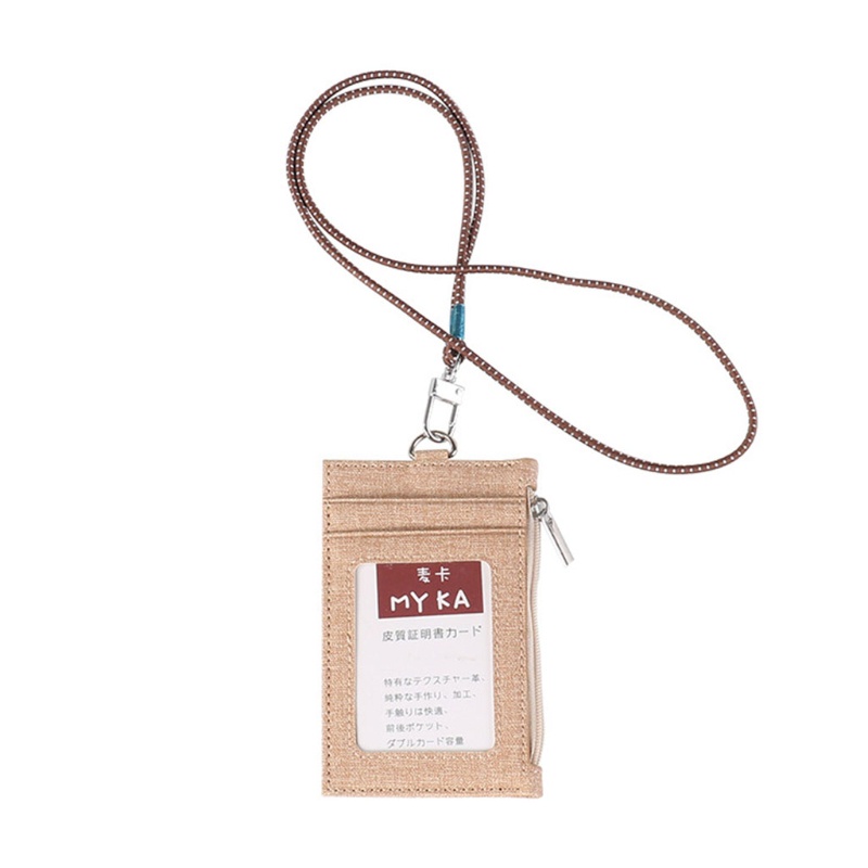 Ví Đựng Thẻ ID Bằng Vải Lanh Giả Da Phối Cotton Kèm Dây Đeo Cổ Tiện Dụng