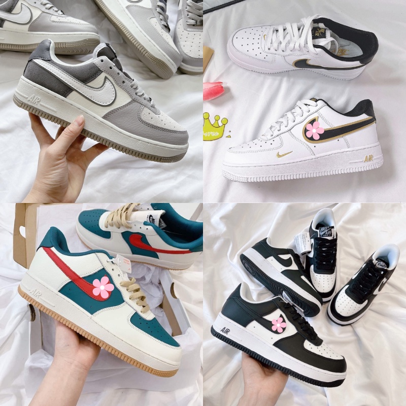 Giày Thể Thao AF1 Panda, Giày AF1 Xám Lông Chuột, Vệt Đen Viền Gold Các Mẫu Hót 2022 Full Box Bill + Tặnd Dây