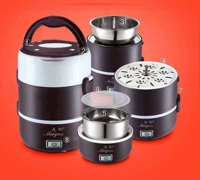 Hộp cơm cắm điện inox tròn 3 tầng tiện dụng