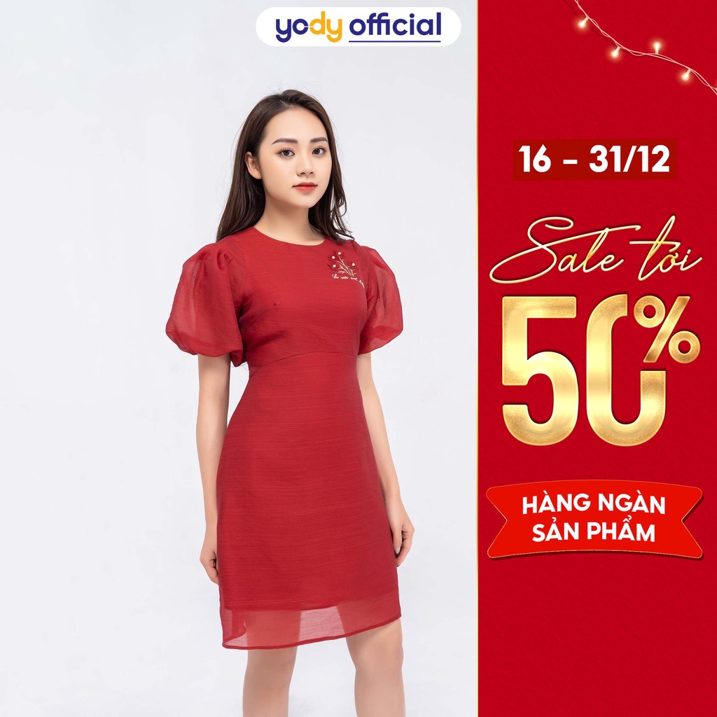 [Mã WABR1512 giảm 12% tối đa 50k đơn 99k] Đầm Tơ YODY Thêu Tay Bồng Siêu Xinh -VAN4084