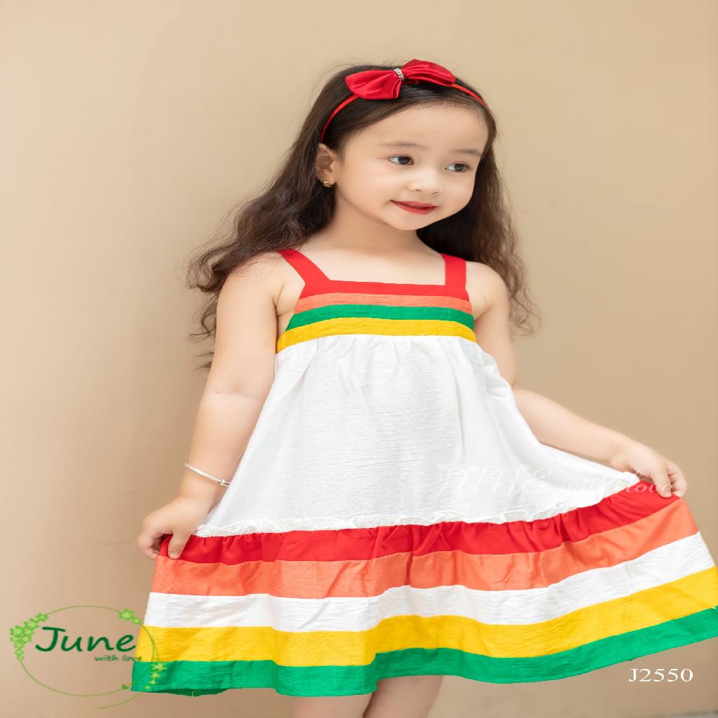 G13, Váy bé gái 12-38kg, Váy June rainbow đũi tơ cho mùa hè rực rỡ, chất đũi mềm mại, mát mẻ