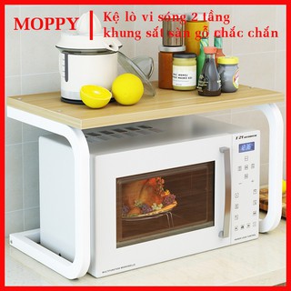 Kệ lò vi sóng 2 tầng khung sắt, sàn gỗ cực chắc chắn