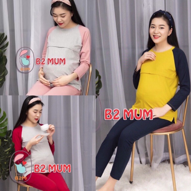 Bộ Bầu &amp; Sau Sinh B2 MUM Hàng Đẹp - Chất Cotton Mềm Mịn, Khoá Kéo Cho Bé Ti Tiện Lợi [ ẢNH THẬT]