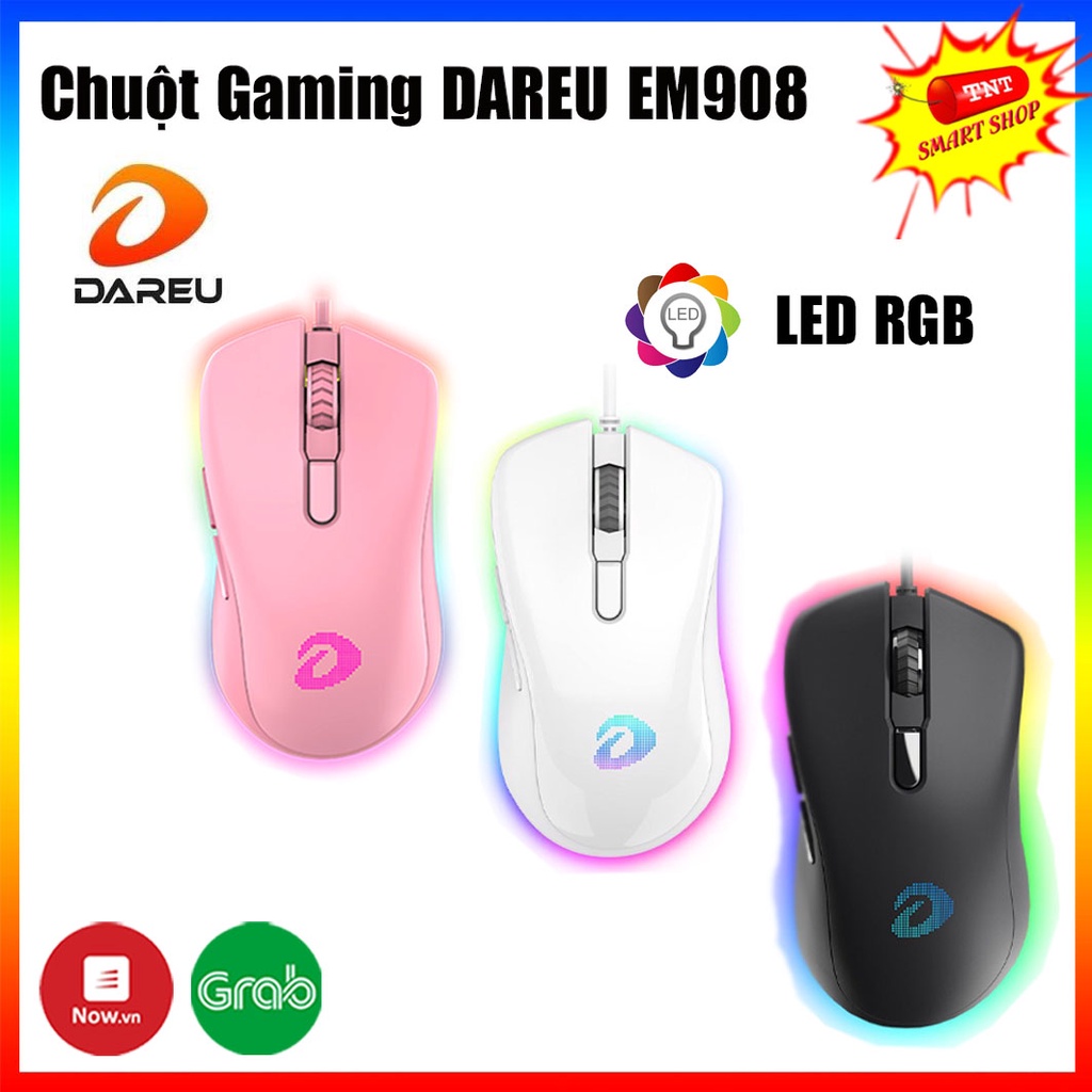 Chuột Gaming DAREU EM908 Led RGB - Chuột Game Có Dây Màu Hồng Màu Trắng Màu Đen Hàng Chính Hãng