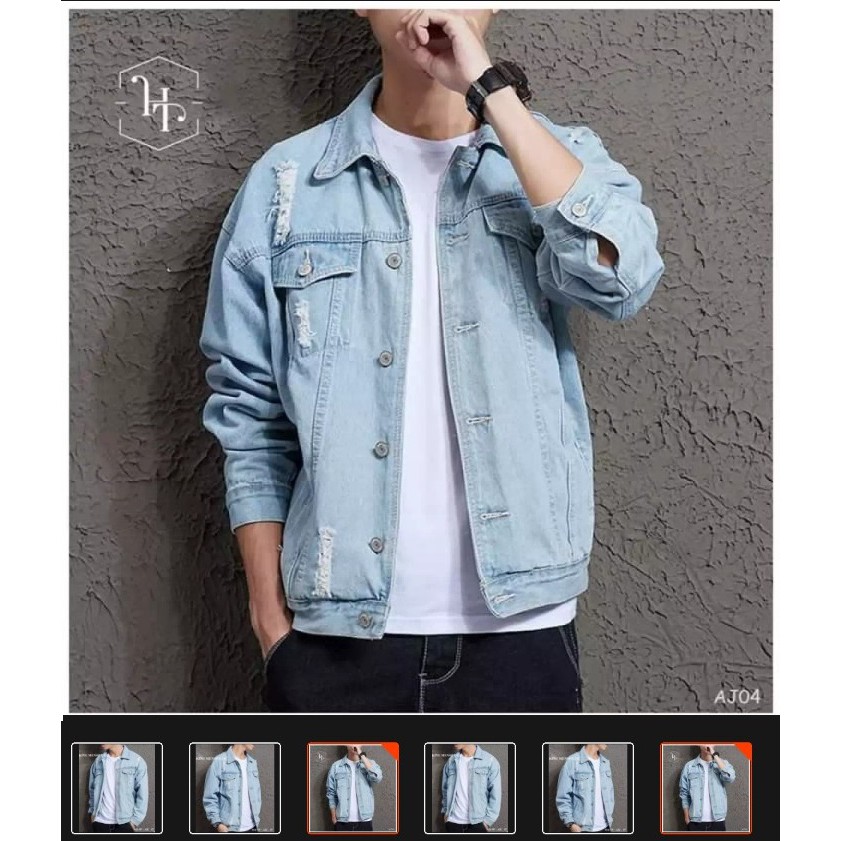 ÁO KHOÁC JEAN NAM RÁCH XANH NHẠT CỰC ĐẸP THỜI TRANG 0809