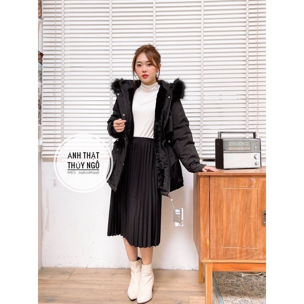 Áo Khoác Parka nữ lót lông mẫu mới 2021 dây rút eo túi ốp sành điệu Ulzzang Lông mũ tháo rời IMES SHOP 1476