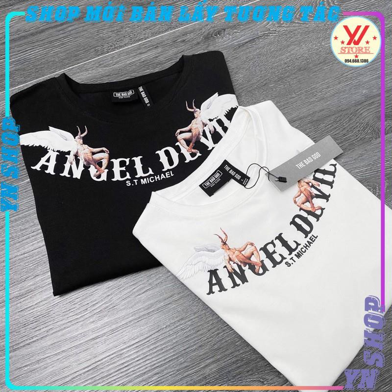 Áo thun tay lỡ Angel Devil , áo thun cotton nam nữ unisex,YNSHOP