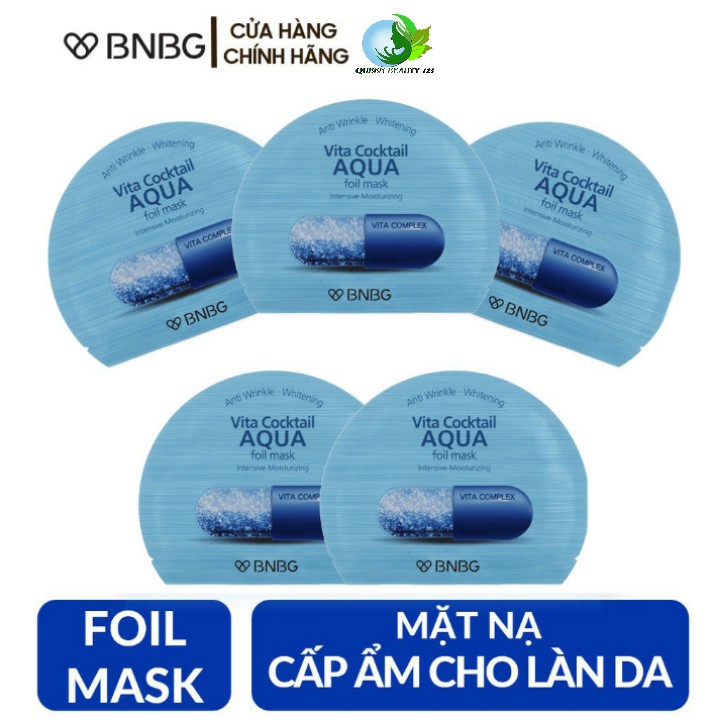 Combo 5 Mặt nạ lá nguyên khối dưỡng da ẩm mượt BNBG Vita Cocktail Aqua Foil Mask - Moisturizing.màu xanh