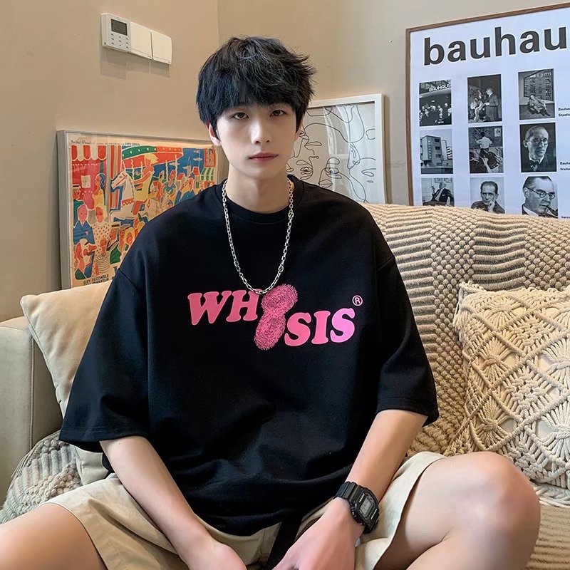 Áo Thun Tay Ngắn Cổ Tròn In Chữ Dáng Rộng Thời Trang Mùa Hè Cho Nam size M-5XL