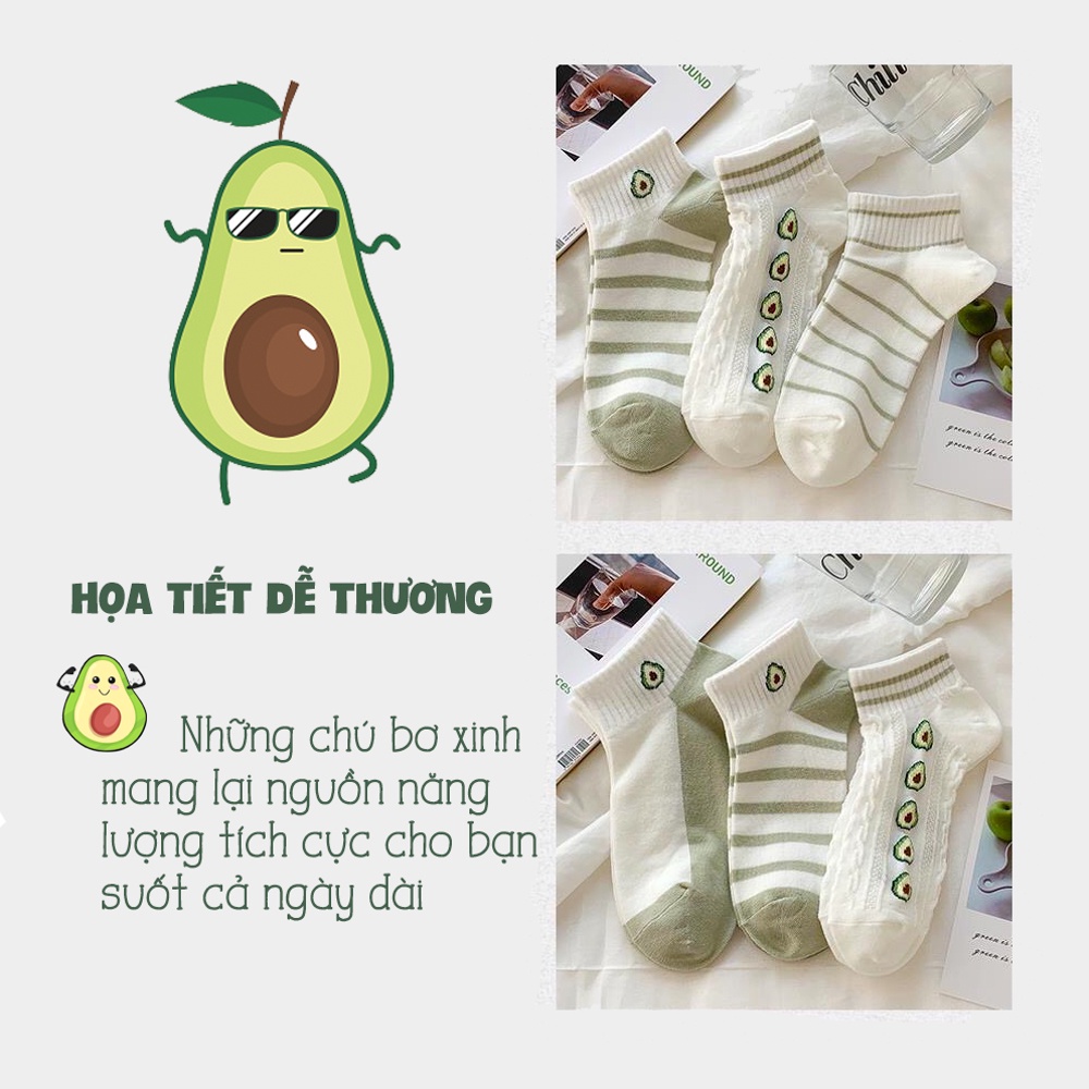 Tất nữ cổ ngắn set 5 đôi vớ cổ thấp màu xanh cute thời trang Hàn Quốc - Only Store