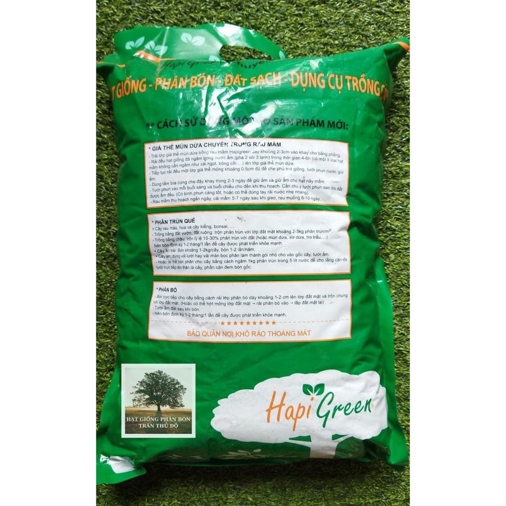 GIÁ THỂ MÙN DỪA HAPIGREEN ĐÃ QUA XỬ LÝ CHUYÊN DÙNG TRỒNG RAU MẦM - TÚI 2kg