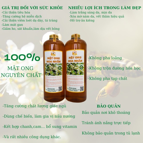 Mật ong nguyên chất Hoa Nhãn đặc sản Hưng Yên chai 1lit