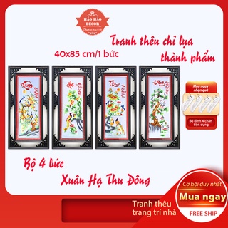 Tranh treo tường phòng khách,  Tranh thêu Tứ quý Xuân hà thu đông thêu sẵn