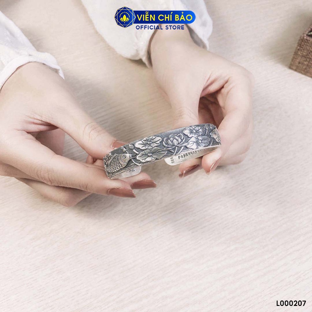 Kiềng tay bạc nữ Cá chép hoa sen Bát Nhã Tâm Kinh bạc Thái 925 thời trang phụ kiện trang sức nữ Viễn Chí Bảo L000207