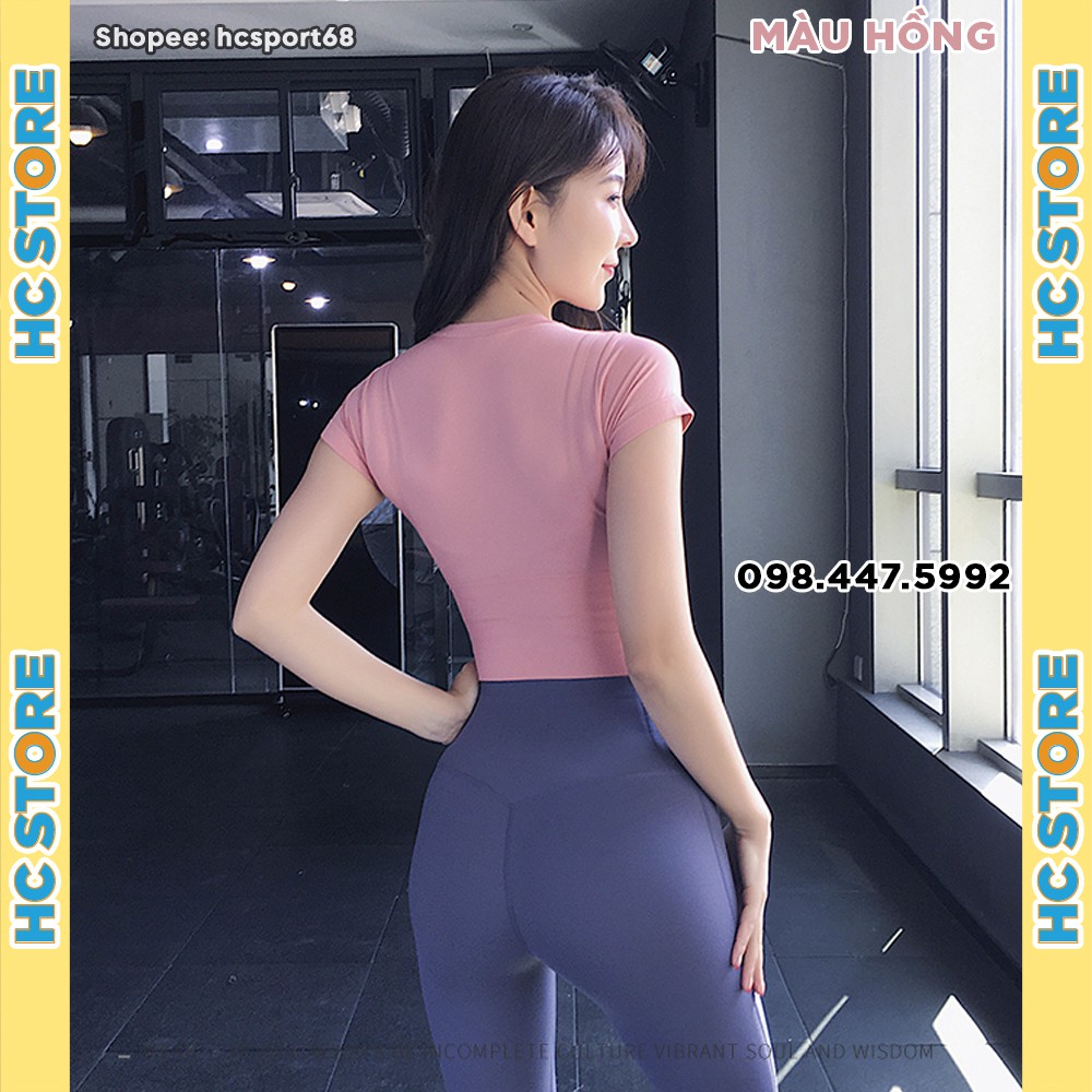 Áo Croptop Tập Gym Yoga Nữ WE NEVER GIVE UP AC14 Phom Body, Có Gen Bụng, Vải Dệt Cao Cấp Co Giãn 4 Chiều - HcSport68