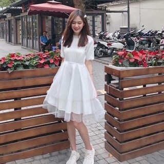 ĐẦM TRẮNG DÁNG XÒE VOAN TƠ TAY THẮT NƠ, VÁY TRẮNG CHỤP KỈ YẾU CỰC XINH, HÀNG SẴN/ẢNH THẬT