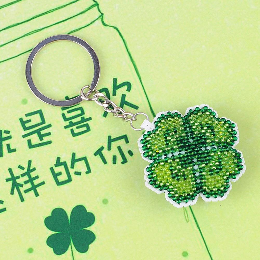 Tự làm chuỗi hạt thêu móc chìa khóa Bộ móc chìa khóa Lucky Leaf Ring Thủ công kim chỉ thêu chữ thập Chuỗi hạt thêu