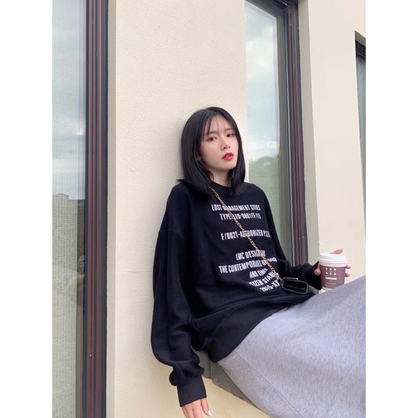 Áo nỉ sweater đen nữ Form rộng Hàn Quốc Sweater nữ dày đẹp đi học Thời trang