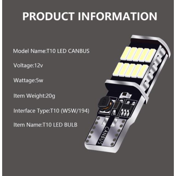 Bóng Led T10 W5W, chip 4014, 26 bóng, Siêu Sáng gắn Demi, Xi Nhan, biển số, nội thất Xe Máy, Ô TÔ (giá 1 bóng)