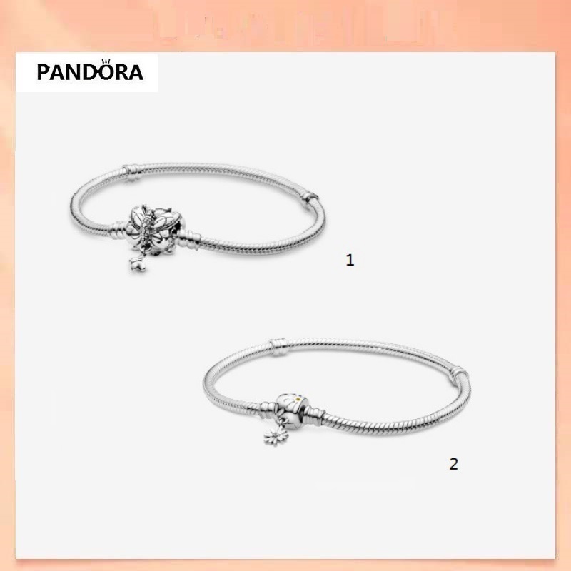 Vòng Tay Pandora Bạc 925 Mặt Hình Bướm Và Hoa Cúc Xinh Xắn
