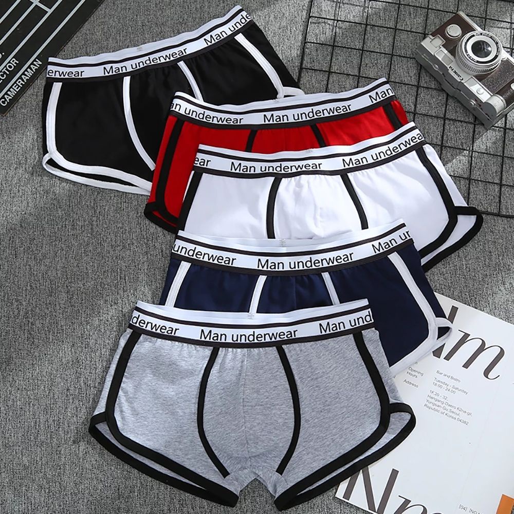 QQMALL Quần lót boxer cotton màu trơn in chữ thoáng khí thoải mái nhiều màu sắc thời trang quyến rũ cho nam