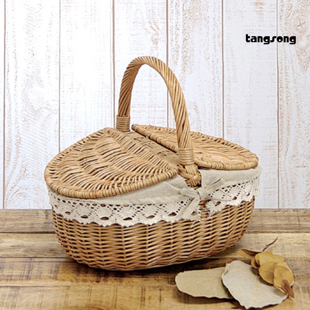 Giỏ Mây Đan Có Tay Cầm Đựng Trái Cây / Thức Ăn Đi Dã Ngoại Tiện Dụng