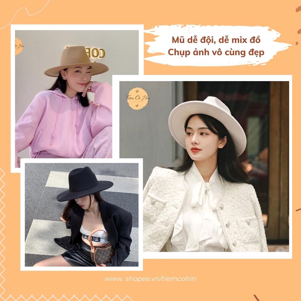 Mũ nón Fedora dạ cao cấp Tiệm Cô Hìn dùng 4 mùa nhiều màu sắc để lựa chọn ship hàng 1h lỗi hỏng 1 đổi 1