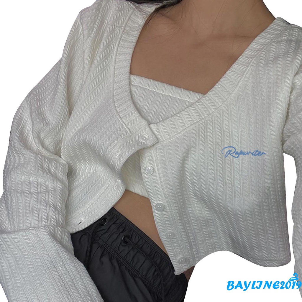Áo Thun Lửng Tay Dài In Chữ Trẻ Trung Cho Nữ