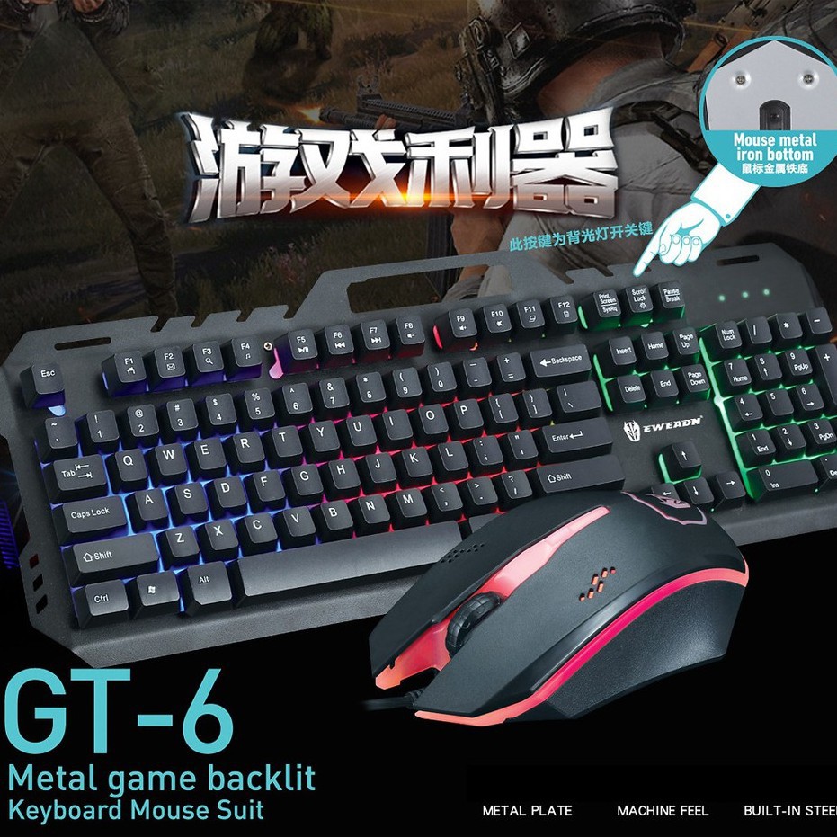 Bộ Bàn Phím Giả Cơ và Chuột Máy Tính Chơi Game EWEDEN GAMING GT6 Đèn Led  Cho Máy Tính Để Bàn PC Laptop