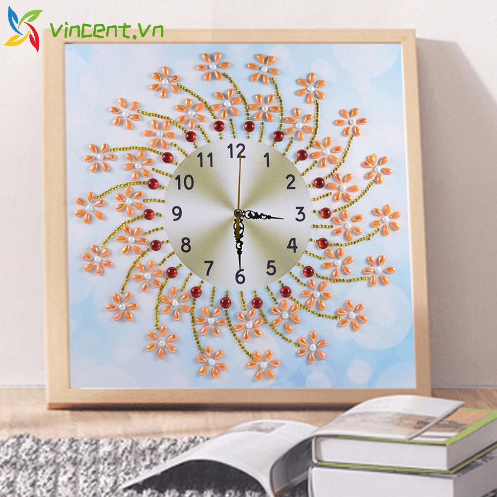 Tranh Đính Đá Hình Hoa Hướng Dương Kèm Đồng Hồ Treo Tường Trang Trí