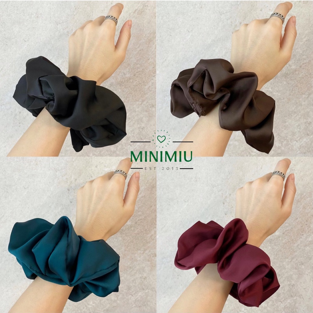 Dây buộc tóc Scrunchies handmade lụa satin bản rộng 6cm màu trắng/kem/đen/tone sáng/tối