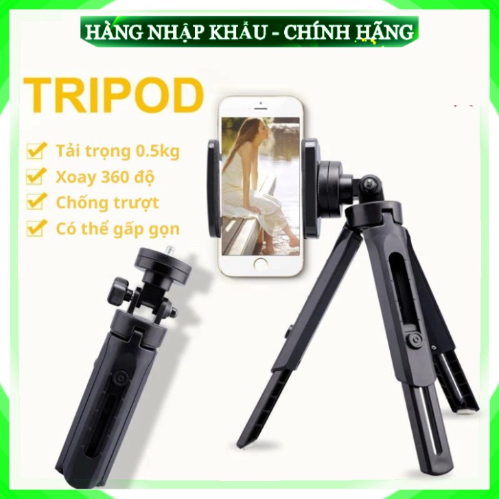 [Hàng Cao Cấp] Hợp kim Tripod chụp ảnh quay phim mini 3 chân giá đỡ cho điện thoại smartphone xoay 360 độ cao cấp