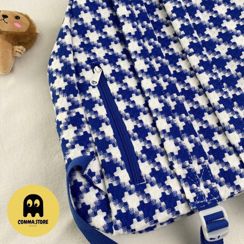 🍀 Balo basic Hàn Quốc nhẹ nhàng xinh xắn kẻ caro 2 màu xanh đen 💖✨ HÀNG CÓ SẴN | chất dạ tweed