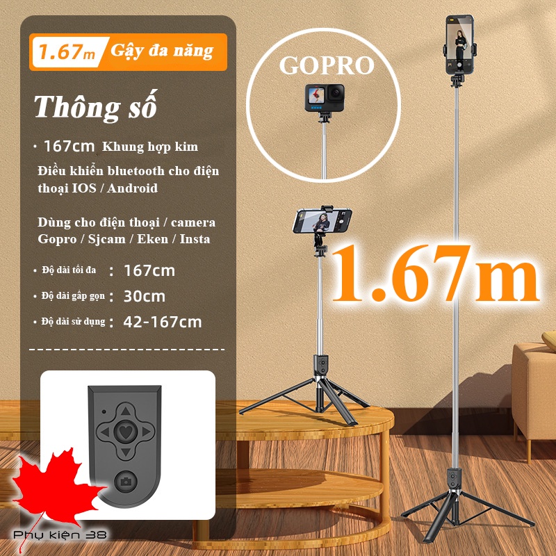 Tripod gậy chụp hình - gậy đa năng siêu dài dùng cho điện thoại gopro sjcam insta360