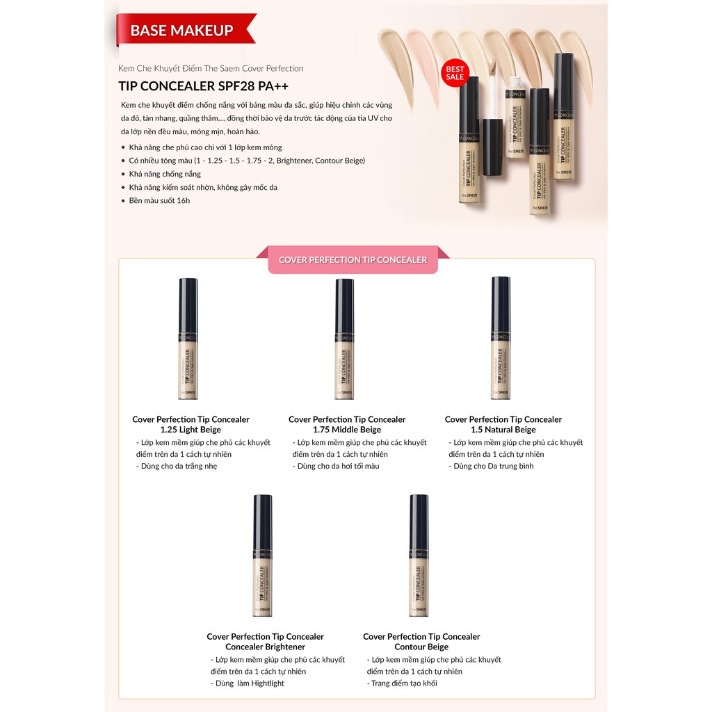 Kem che khuyết điểm The Saem Cover Perfection Tip Concealer 6.5g (TS001)