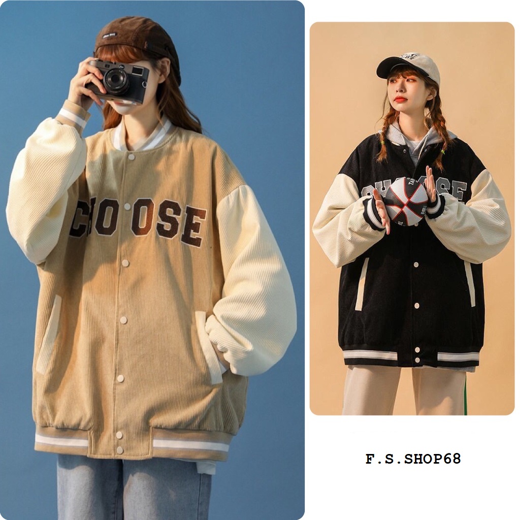 Áo Bomber Chất Nhung Tăm 2 Lớp Thêu Chữ CHOOSE Nổi Màu Đen Và Nâu Dáng Rộng Dưới 70kg Siêu Hot