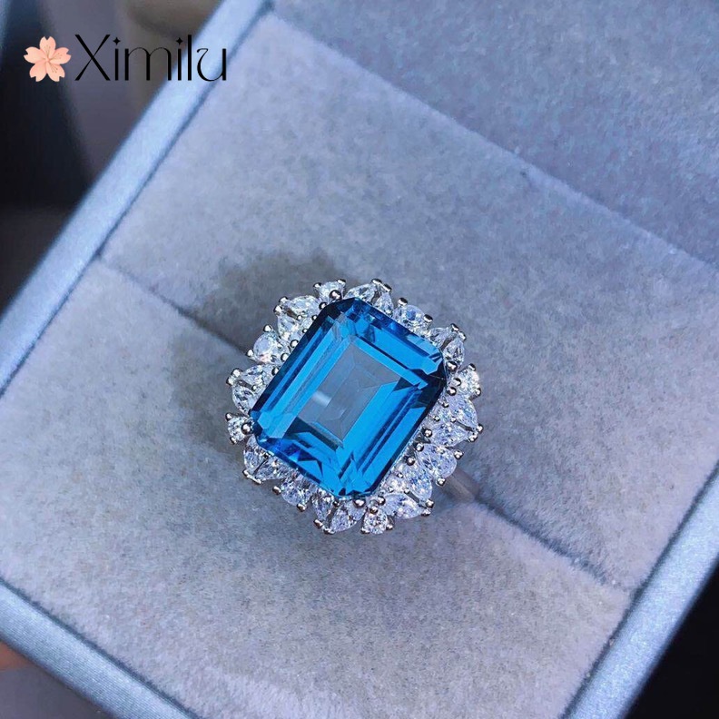 ⭐Nhẫn Hở Mạ Bạc 925 Đính Đá Topaz Hình Vuông Sang Trọng Thời Trang Hàn Quốc Cho Nam Nữ